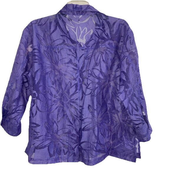 CHICO’S sz L sz 2 Purple Burnt-Out 3/4 Roll Tab Sleeve Relaxed Fit Blouse MOP - Picture 3 of 5